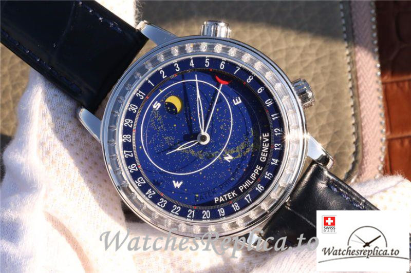 Swiss Patek Philippe Grand Complications Sky Moon Celestial Replica 6102P-001 Black Strap 43MM - WatchesReplica.is