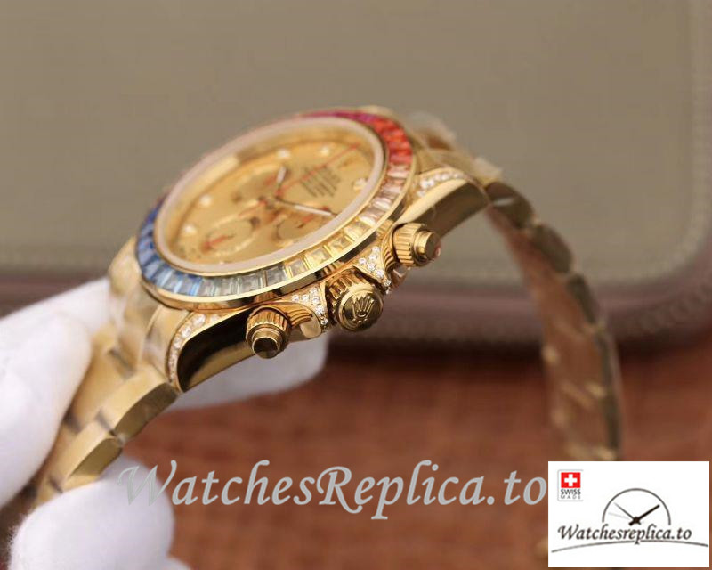 Swiss Rolex Daytona Cosmograph Replica 116598RBOW 001 Gold Strap 40MM - WatchesReplica.is