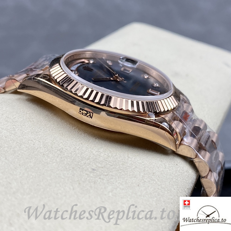 Swiss Rolex Day Date Replica Rose Gold strap 40MM Blue Dial - WatchesReplica.is