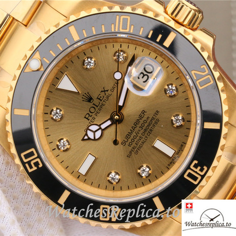 Swiss Rolex Submariner Replica 116618 Yellow Gold strap 40MM - WatchesReplica.is