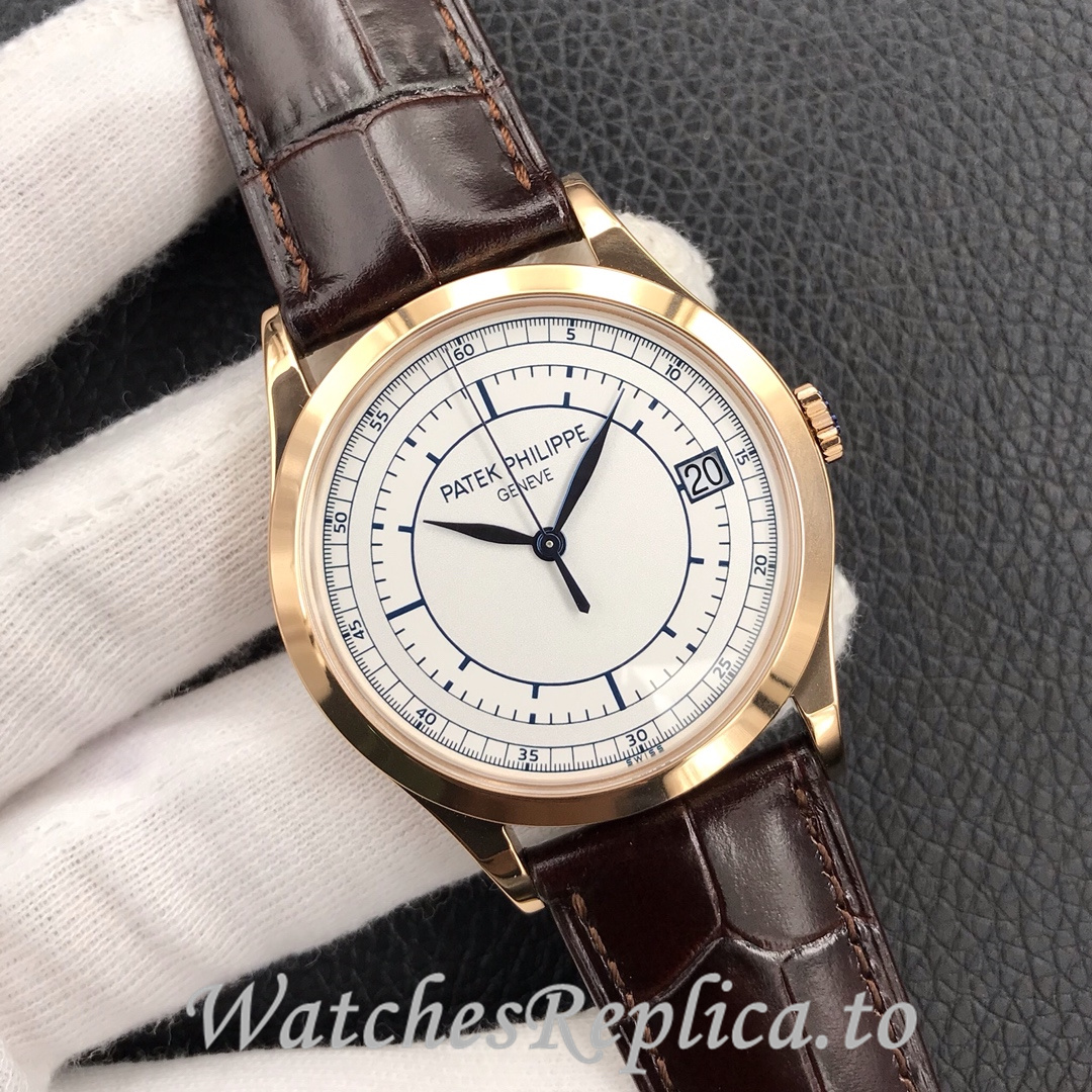 Patek Philippe Replica Calatrava 5296G Leather strap 38MM - WatchesReplica.is