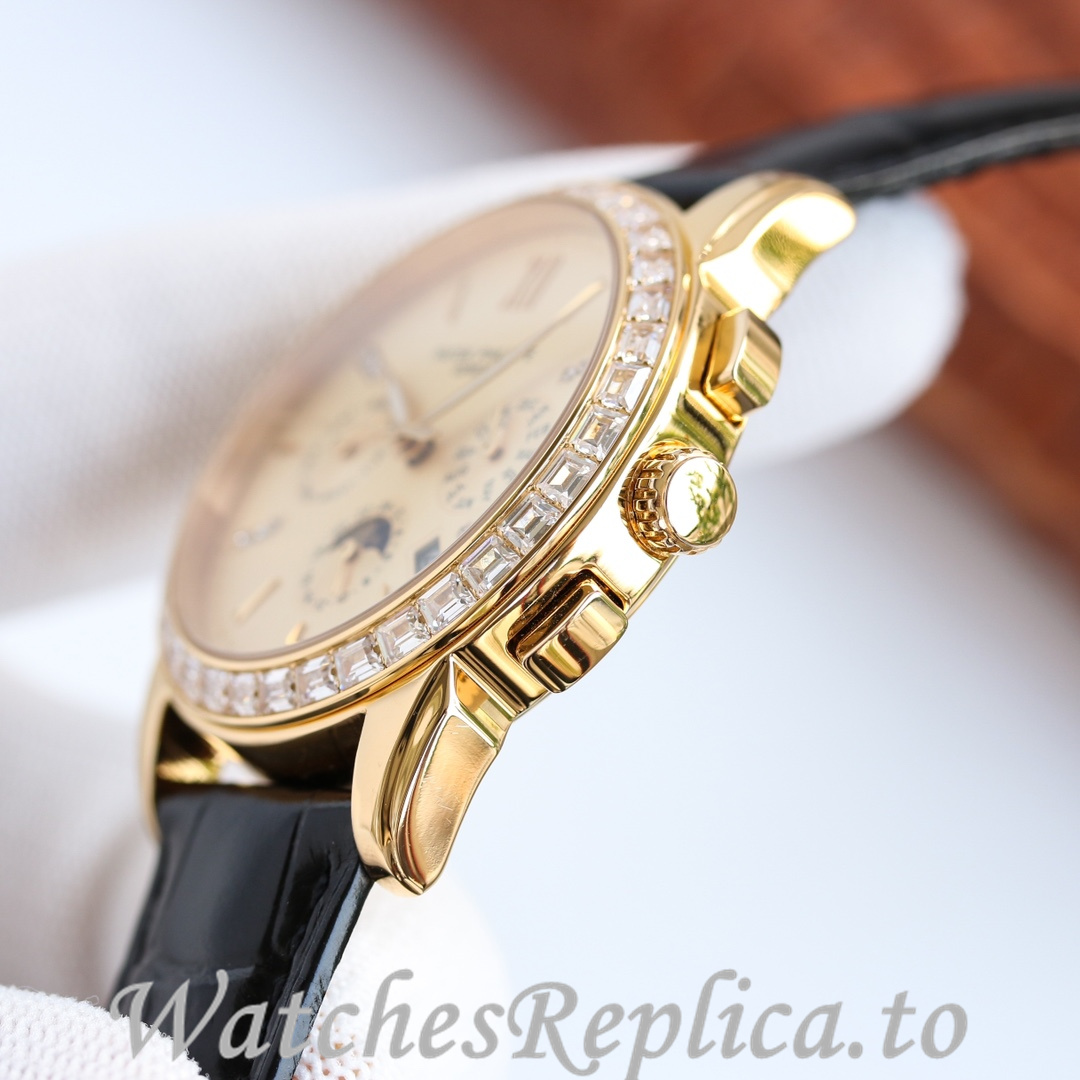 Patek Philippe Replica Annual Calendar Leather strap 41MM - WatchesReplica.is