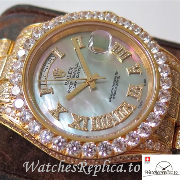 Swiss Rolex Day Date Replica Yellow Gold strap 40MM - WatchesReplica.is