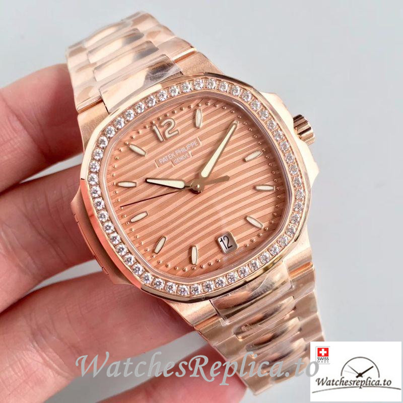 Swiss Patek Philippe Nautilus Ladies Replica 7118/1200R Diamonds Bezel 35.2MM - WatchesReplica.is