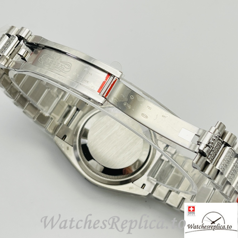 Swiss Rolex Day Date Replica Stainless steel and Diamonds strap 36MM Diamonds Dial - WatchesReplica.is