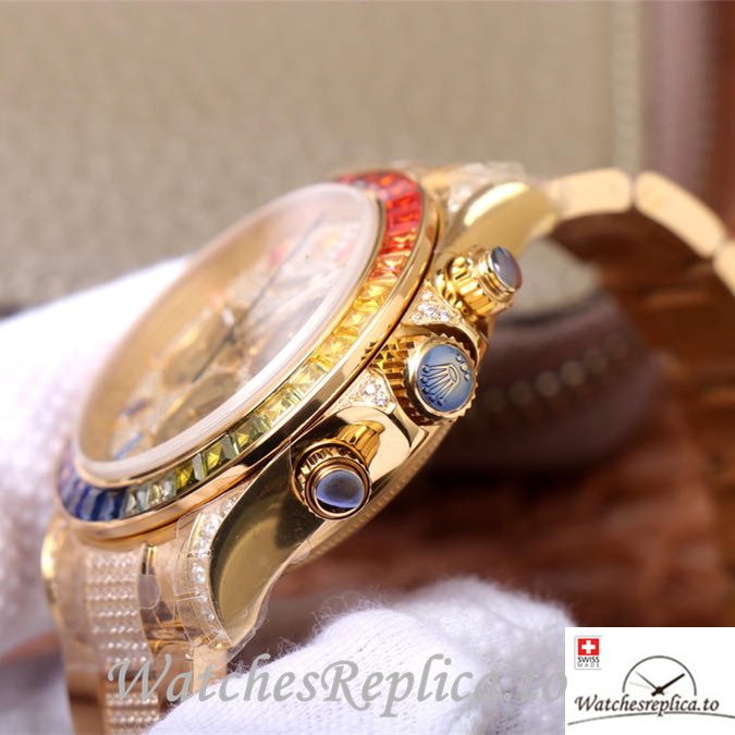 Swiss Rolex Daytona Replica 116598RBOW Yellow Gold strap 40MM - WatchesReplica.is