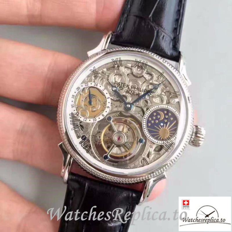 Swiss Patek Philippe Tourbillon Replica Silver Bezel 42MM - WatchesReplica.is