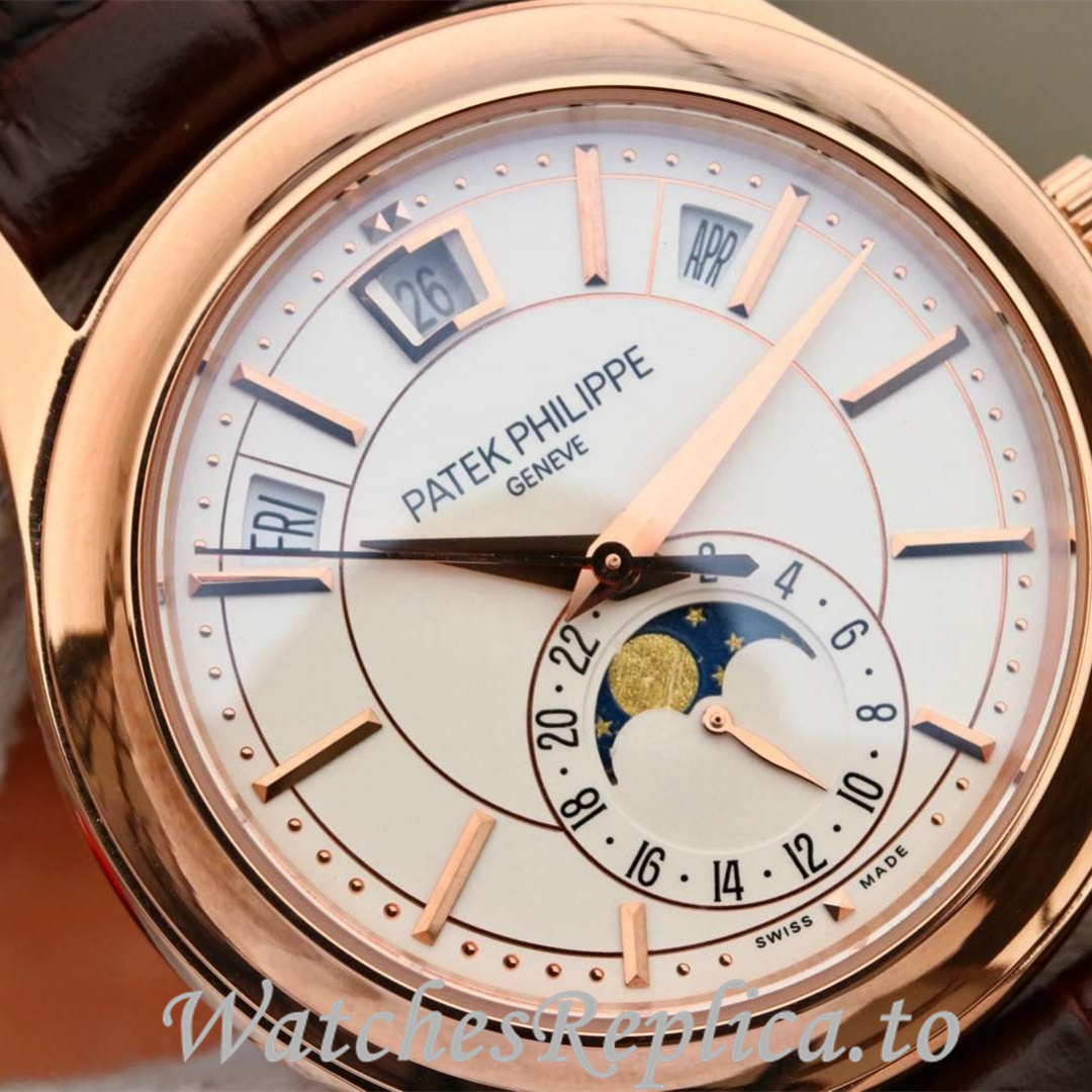 Patek Philippe Replica Complications 5205G Leather strap 40MM - WatchesReplica.is