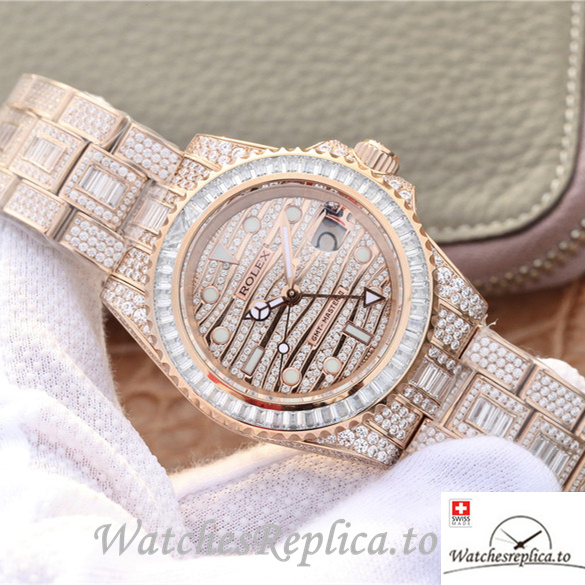 Swiss Rolex GMT-Master Replica 116769TBR-74779B Rose Gold and Diamonds strap 40MM - WatchesReplica.is