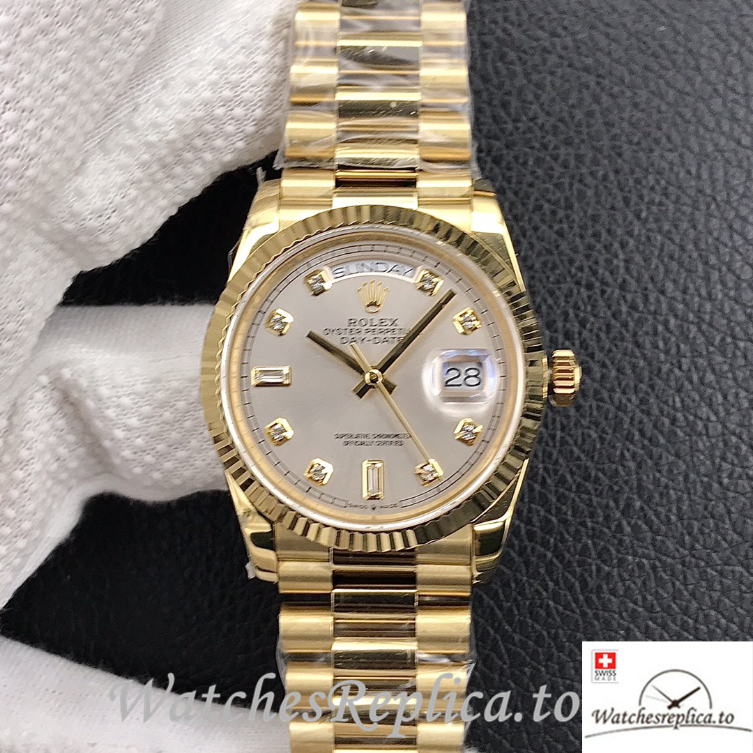Swiss Rolex Day Date Replica 128238 Yellow Gold strap 36MM - WatchesReplica.is