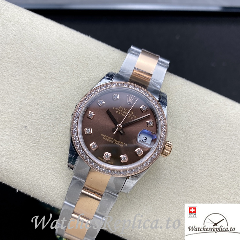 Swiss Rolex Datejust Replica Stainless steel strap 31MM Brown Dial Diamonds - WatchesReplica.is