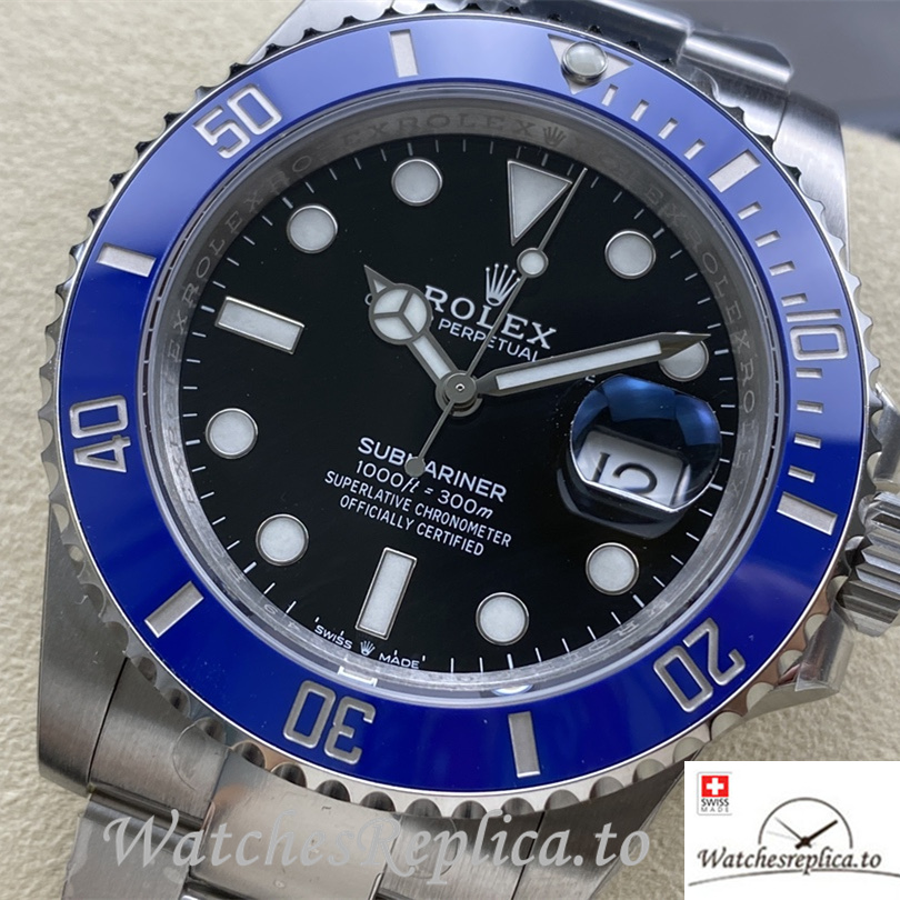 Swiss Rolex Submariner Replica Stainless steel strap 41MM Black Dial Blue Case - WatchesReplica.is