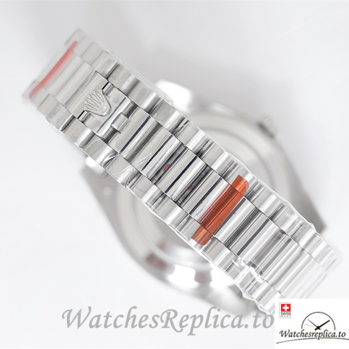Swiss Rolex Day Date Replica Stainless steel strap 40MM White Dial Diamonds Marks - WatchesReplica.is