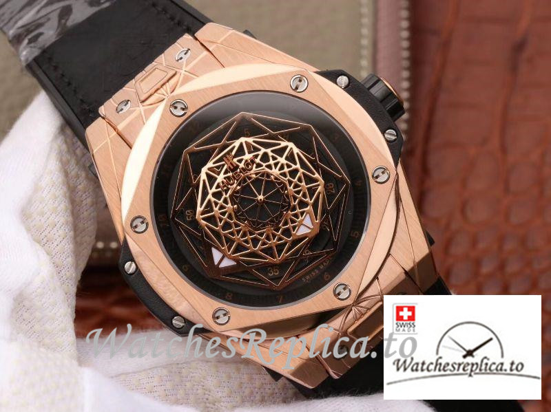 Swiss Hublot Big Bang Sang Bleu King Gold Replica 415.OX.1118.VR.MXM17 Black Strap 45MM - WatchesReplica.is