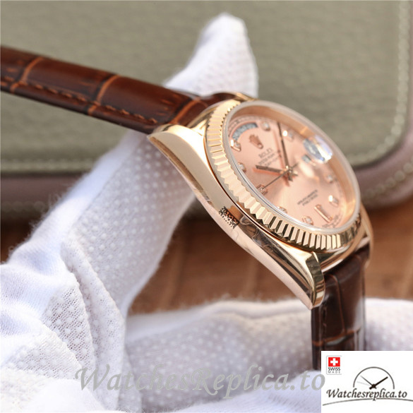 Swiss Rolex Day-Date Replica 118135 Leather strap 36MM - WatchesReplica.is