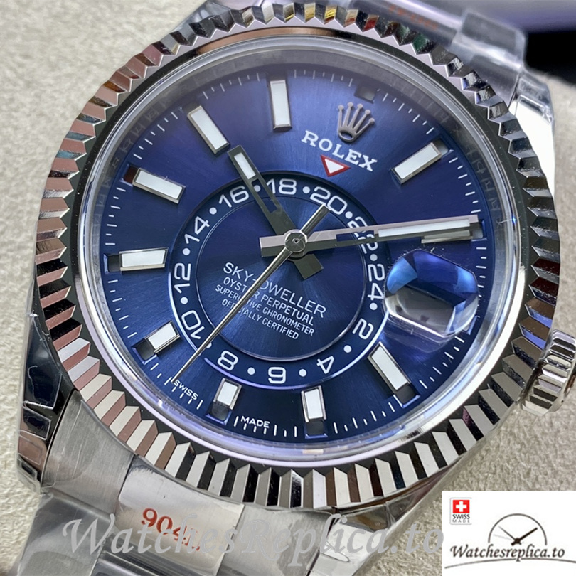 Swiss Rolex Sky Dweller Replica Stainless steel strap 42MM Blue Dial - WatchesReplica.is
