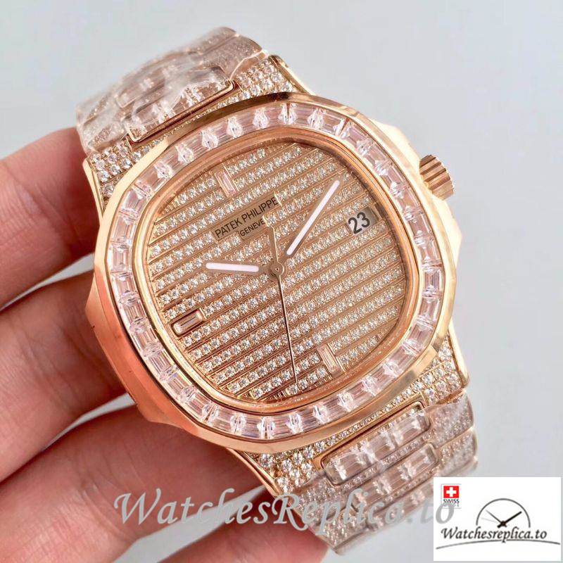 Swiss Patek Philippe Nautilus Jumbo Replica 5719/1G-001 001 Diamonds Strap 40MM - WatchesReplica.is