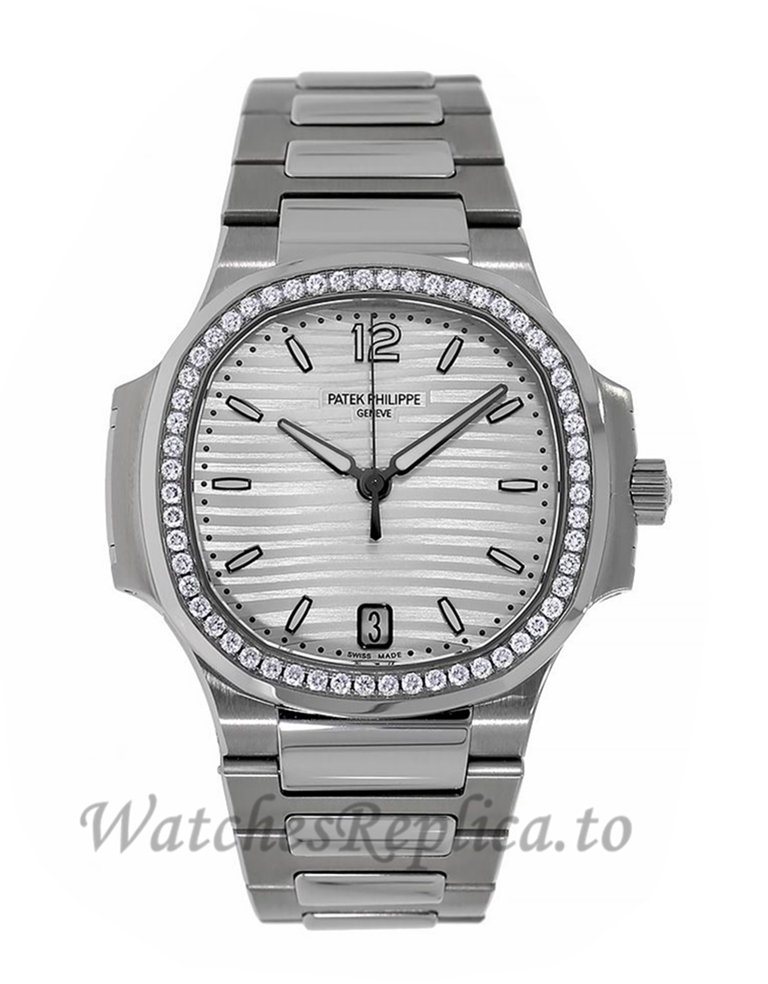 Patek Philippe Replica Nautilus Stainless Steel Diamond Bezel 35MM Watch 71181200A010 - WatchesReplica.is