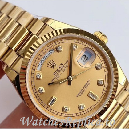 Swiss Rolex Day Date Replica 128238 Yellow Gold strap 36MM - WatchesReplica.is