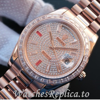 Swiss Rolex Day Date Replica 218399 Rose Gold strap 41MM - WatchesReplica.is