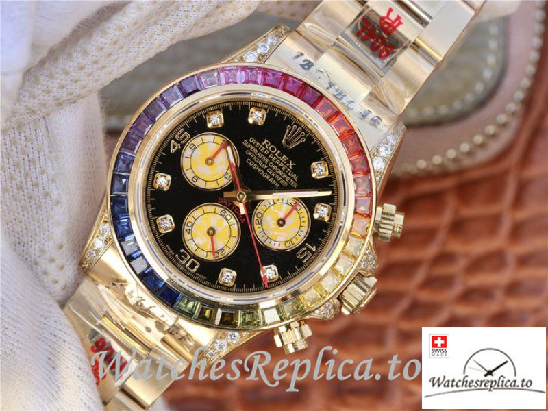 Swiss Rolex Daytona Cosmograph Replica 116598RBOW Gold Strap 40MM - WatchesReplica.is