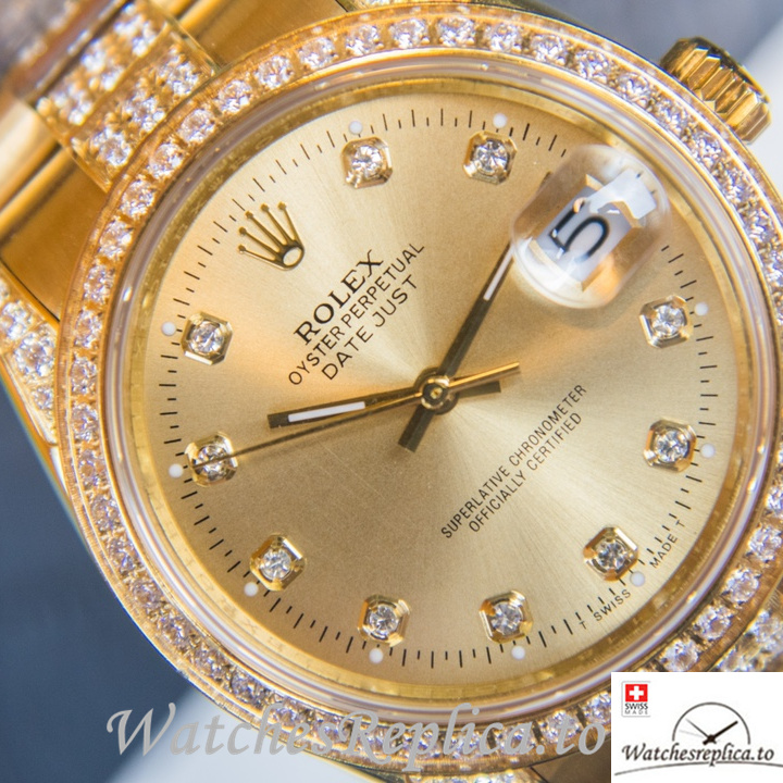 Swiss Rolex Datejust Replica Yellow Gold strap 40MM - WatchesReplica.is