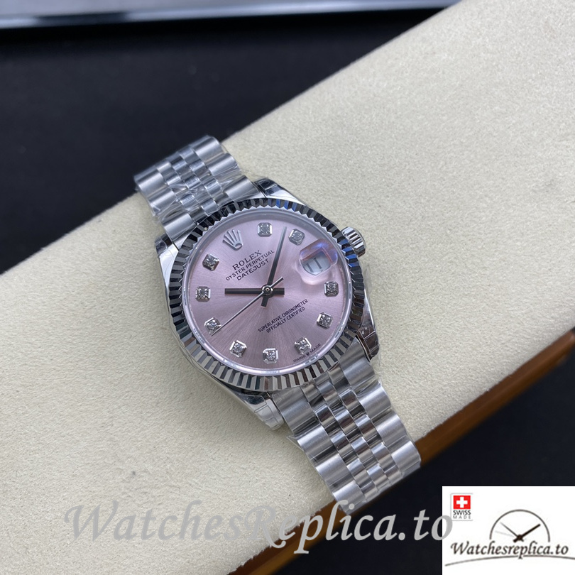 Swiss Rolex Datejust Replica Stainless steel strap 31MM Pink Dial Diamonds Marks - WatchesReplica.is