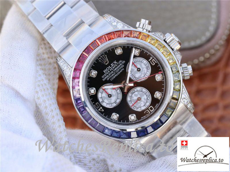 Swiss Rolex Daytona Cosmograph Rainbow Replica 116595RBOW Silver Strap 40MM - WatchesReplica.is