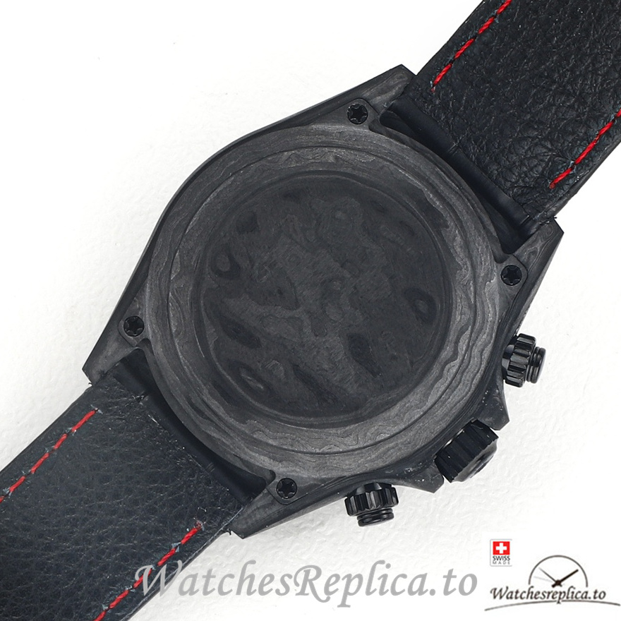 Swiss Rolex Daytona Replica Black Leather strap 40MM Black Dial - WatchesReplica.is