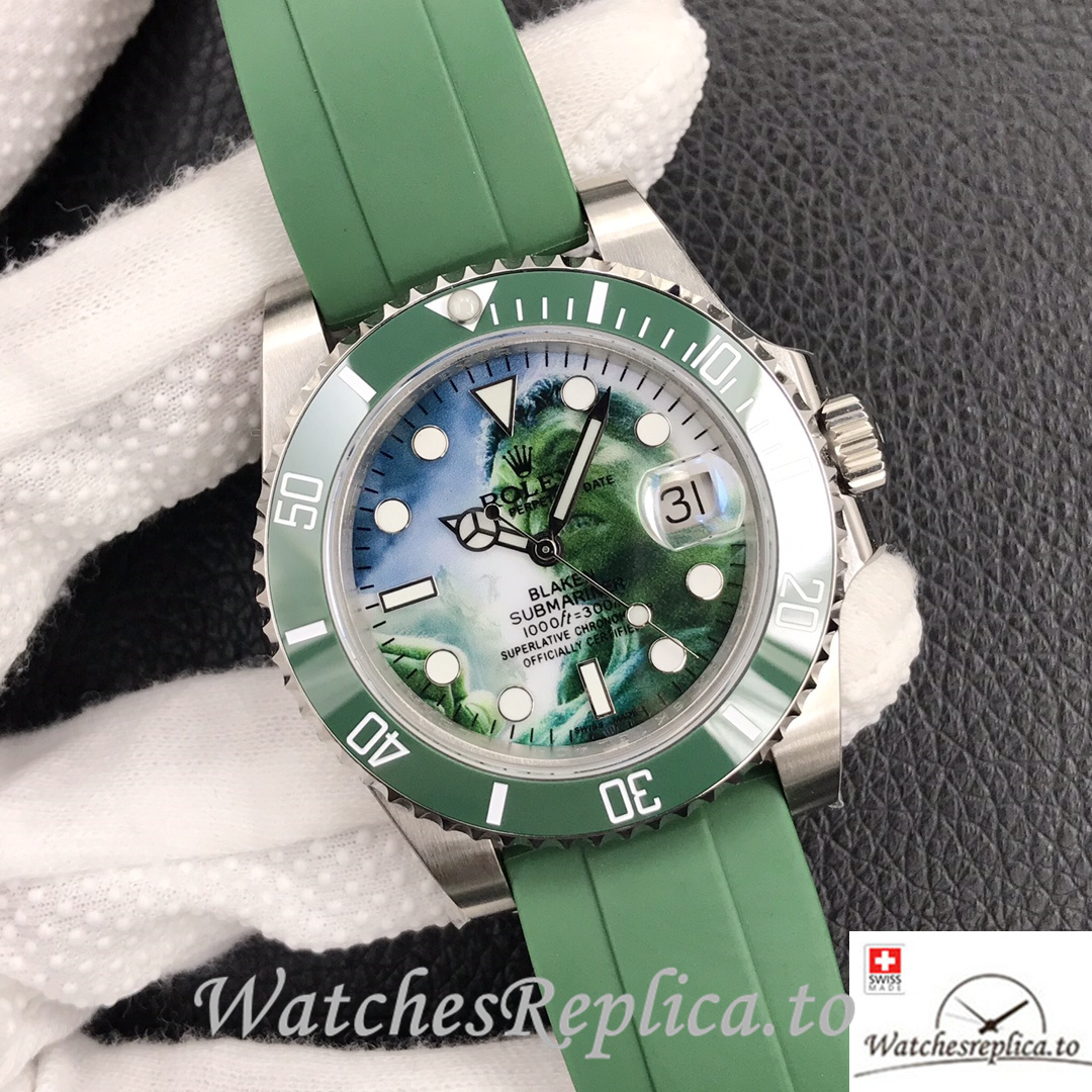 Swiss Rolex Submariner Replica Green Rubber strap 40MM Green Dial Hulk - WatchesReplica.is