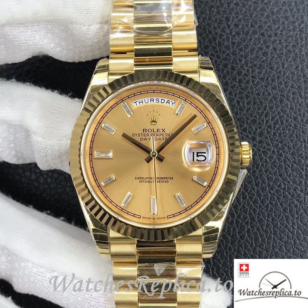 Swiss Rolex Day Date Replica 218399 Yellow Gold strap 40MM - WatchesReplica.is