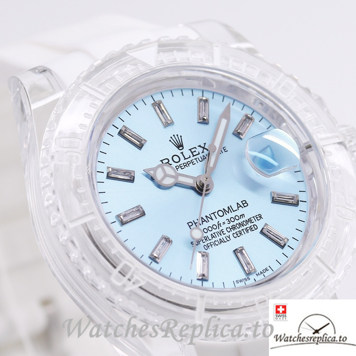Swiss Rolex Submariner Replica Rubber strap 40MM PHANTOMLAB&ROLEX Baby blue Dial - WatchesReplica.is