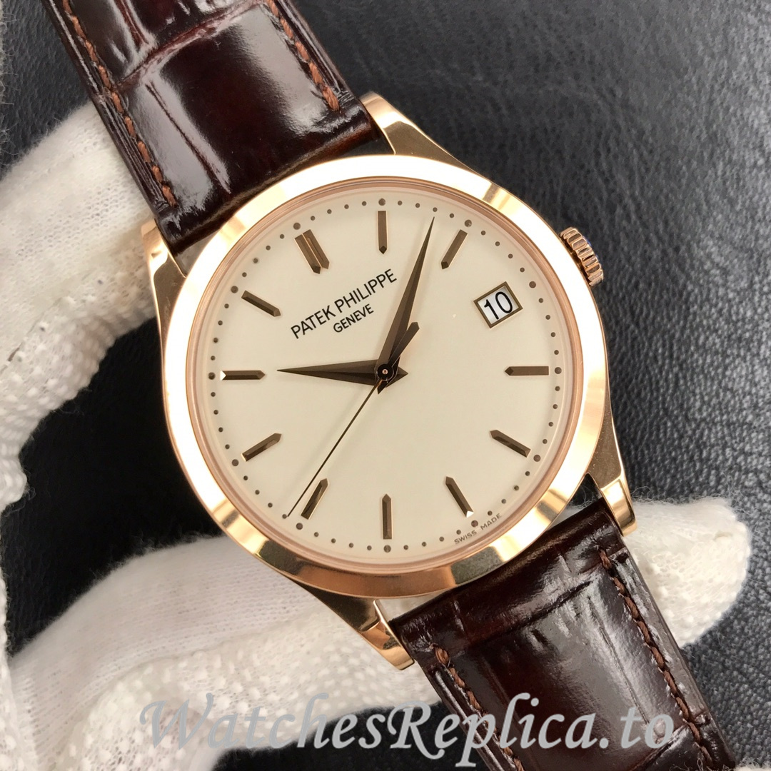 Patek Philippe Replica Calatrava 5296G Leather strap 38MM - WatchesReplica.is