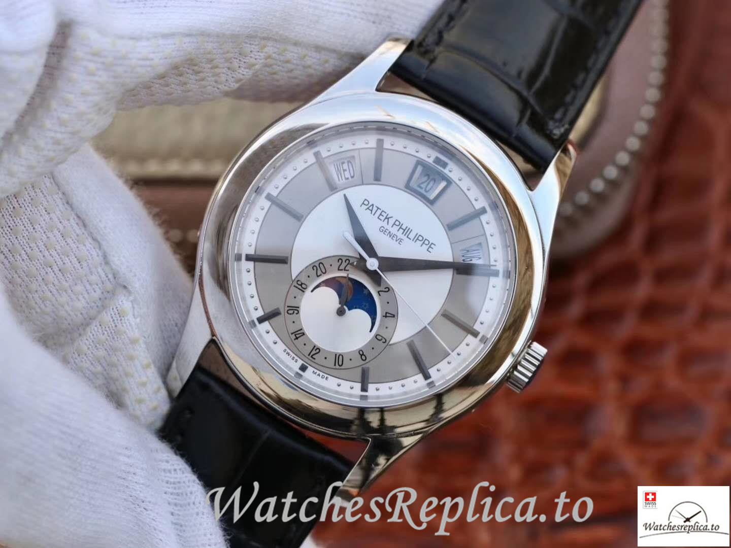 Swiss Patek Philippe Complications Annual Calendar Replica 5205G-001 Black Strap 40MM - WatchesReplica.is