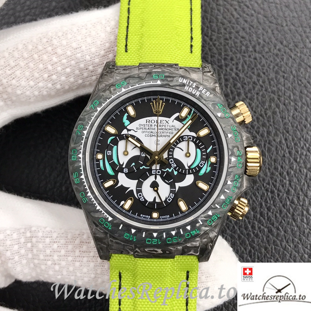 Swiss Rolex Daytona Replica Green Canvas strap 40MM Black Dial - WatchesReplica.is