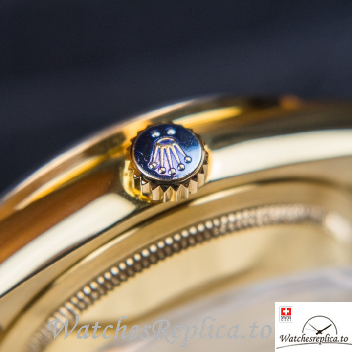 Swiss Rolex Day Date Replica Yellow Gold strap 40MM - WatchesReplica.is