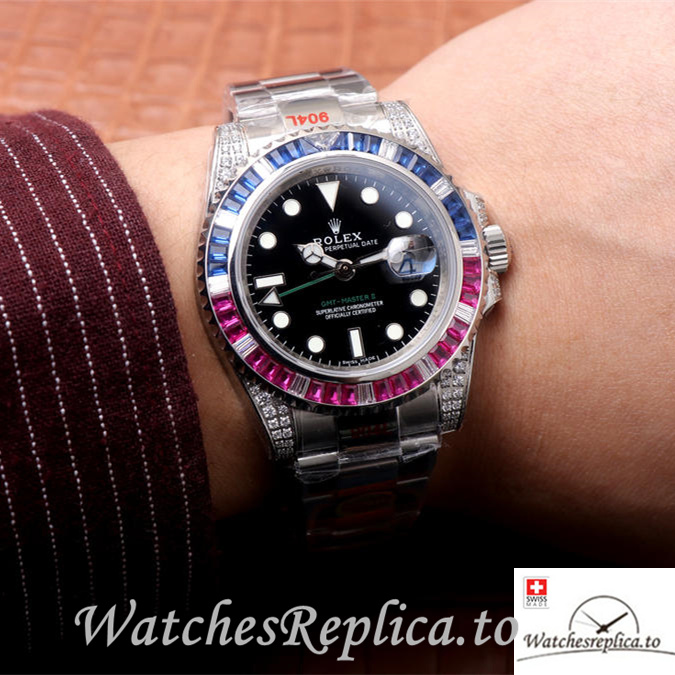 Swiss Rolex GMT-Master Replica Stainless steel strap 40MM - WatchesReplica.is