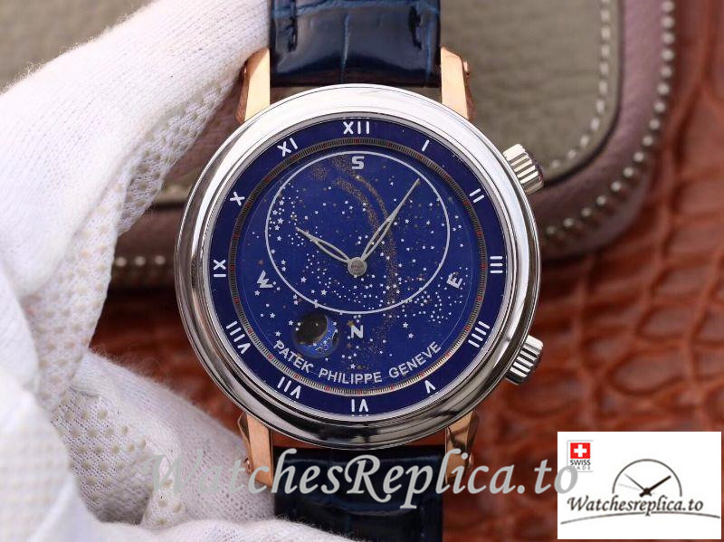 Swiss Patek Philippe Grand Complications Sky Moon Celestial Rose Gold Replica 5102PR-001 Black Strap - WatchesReplica.is
