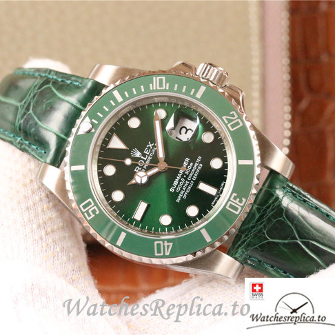 Swiss Rolex Submariner Replica 116610lv Leather strap 40MM - WatchesReplica.is