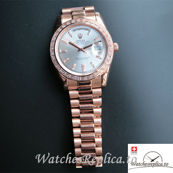 Swiss Rolex Day-Date Replica 218399 Rose Gold strap 41MM - WatchesReplica.is
