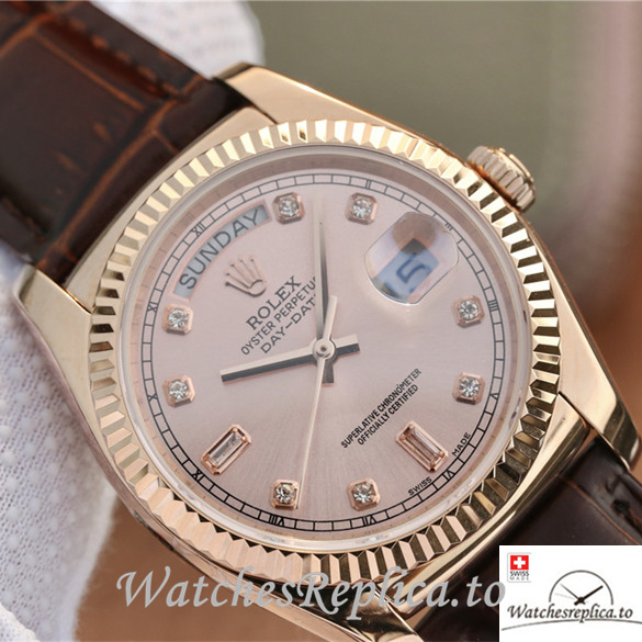 Swiss Rolex Day-Date Replica 118135 Leather strap 36MM - WatchesReplica.is