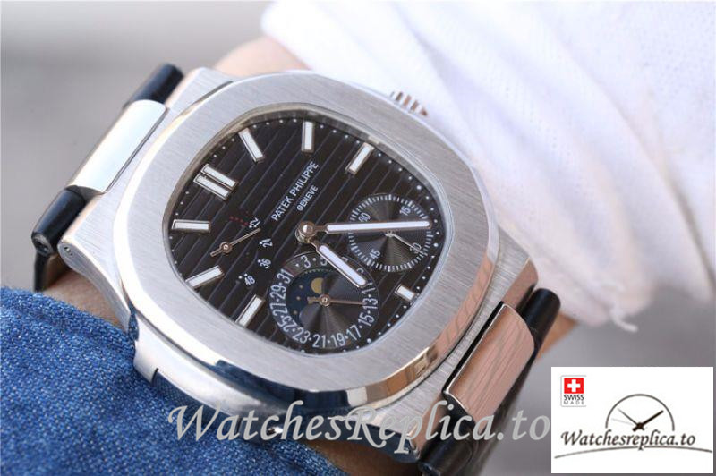 Swiss Patek Philippe Nautilus Moonphase Replica 5712G-001 Black Strap 40MM - WatchesReplica.is