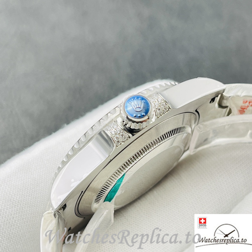 Swiss Rolex Submariner Replica Stainless steel strap 40MM Blue Dial Diamonds - WatchesReplica.is