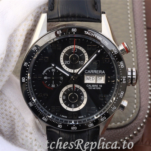 Tag Heuer Replica Carrera Leather strap 43MM - WatchesReplica.is