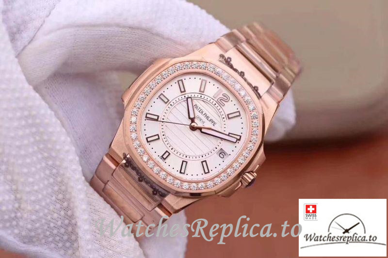 Swiss Patek Philippe Nautilus Ladies Replica 7010/1R-011 Rose Gold Strap 32MM - WatchesReplica.is