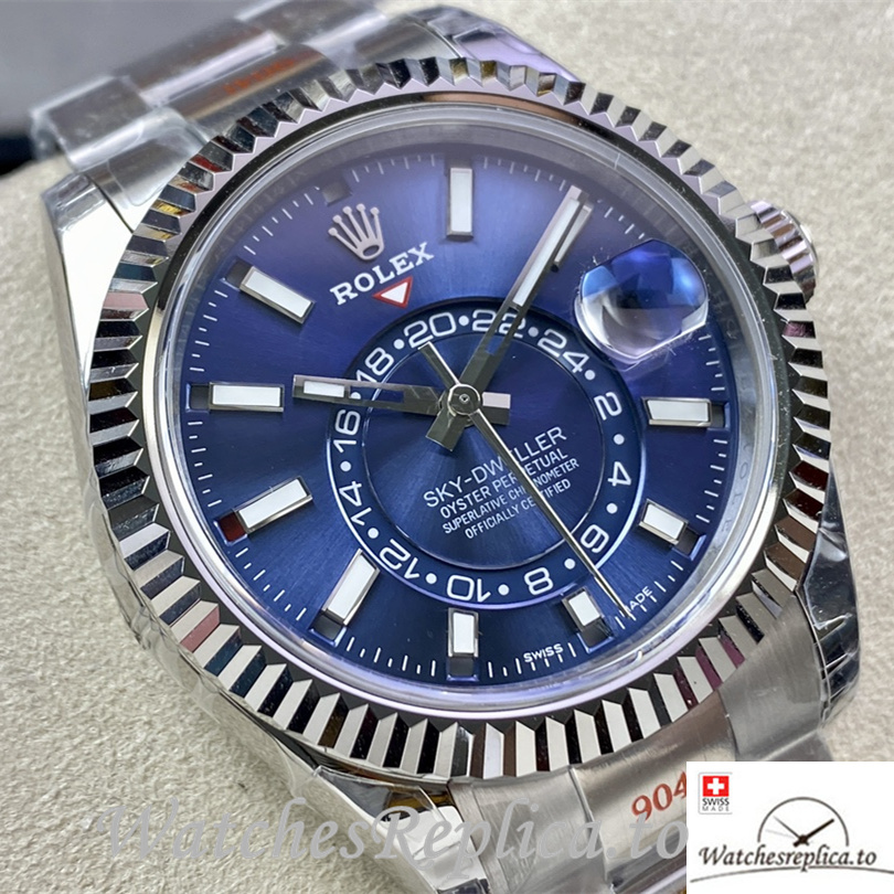 Swiss Rolex Sky Dweller Replica Stainless steel strap 42MM Blue Dial - WatchesReplica.is