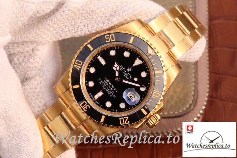 Swiss Rolex Submariner Date Replica 116618LN Gold Strap 40MM - WatchesReplica.is