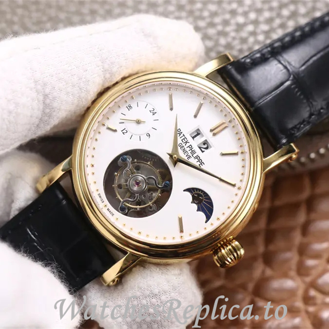 Patek Philippe Replica Complications Leather Rubber strap 42MM - WatchesReplica.is