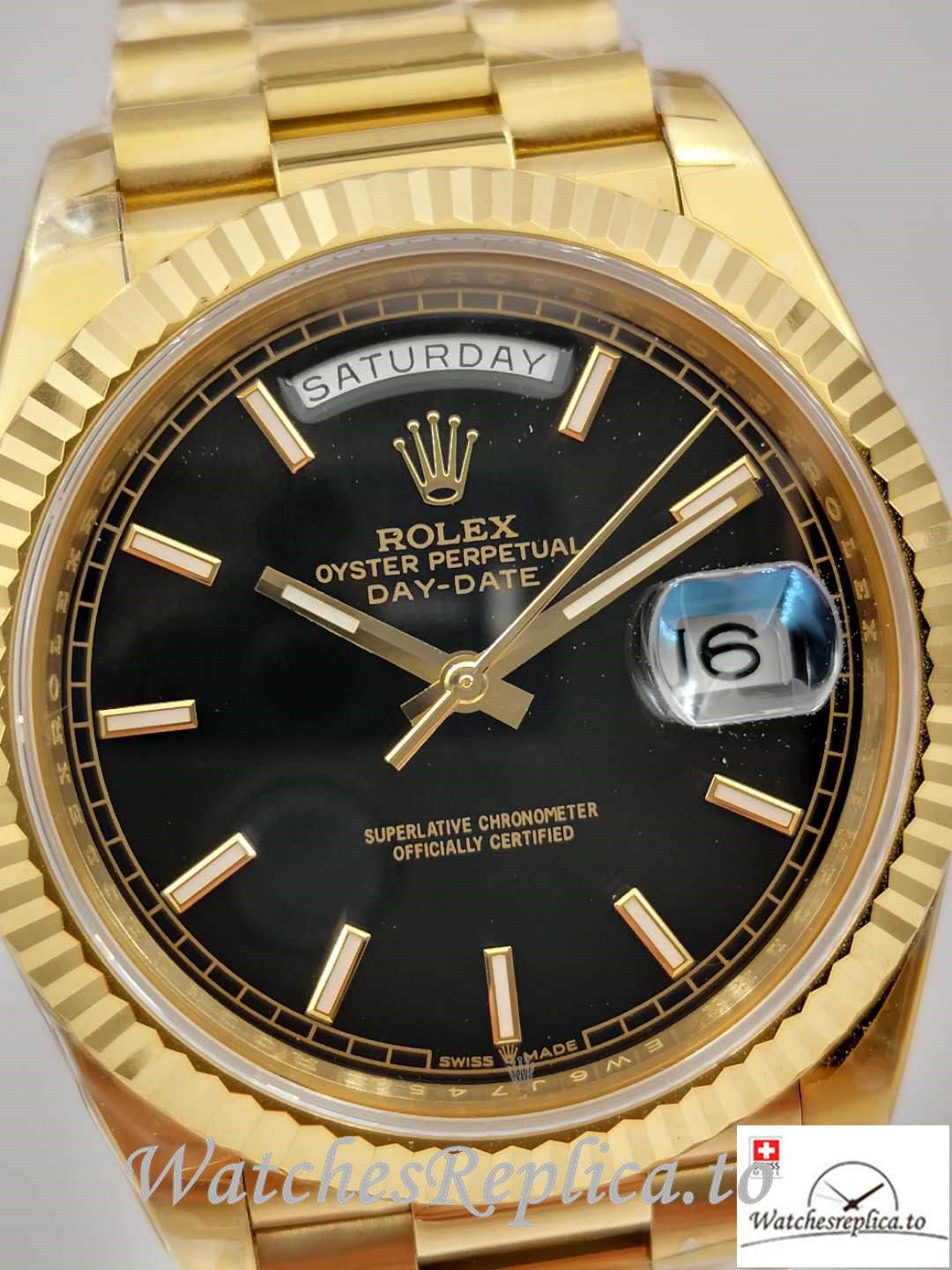 Swiss Rolex Day Date Replica 228235 005 Yellow Gold Strap 40MM - WatchesReplica.is