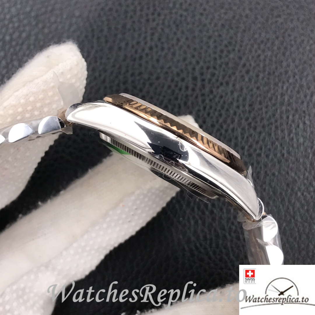 Swiss Rolex Datejust Replica Stainless steel strap 36MM Rose Gold Green Dial - WatchesReplica.is